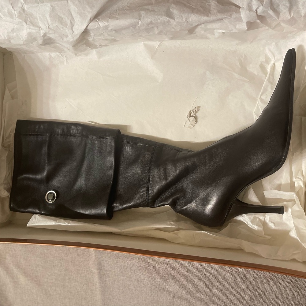 Black Women's Knee-High Pointed Toe Stiletto Boots